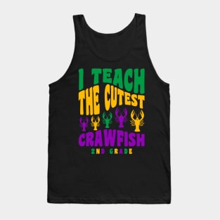 2nd Grade Teacher Mardi Gras Shirt Teach the Cutest Crawfish Tank Top